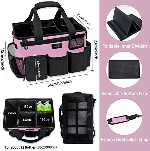 Wearable Cleaning Caddy Bag,Cleaning Supply Tote for Cleaning Supplies, Cleaning Organizer with Adjustable Shoulder and Waist Straps for Cleaners & Housekeepers (Pink, Large) - color: Black-Pink, size: Large