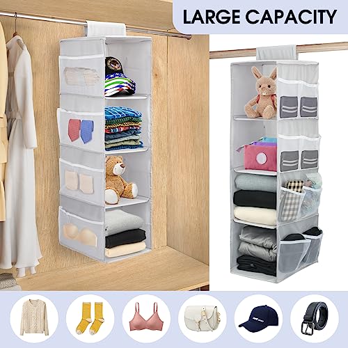 PetsHome 4-Shelf Hanging Closet Organizer, Space Saver, Closet Hanging Storage Shelves with Mesh Pockets & Magic Tap for Storage, Foldable-Grey - color: Grey, size: 4 Shelf