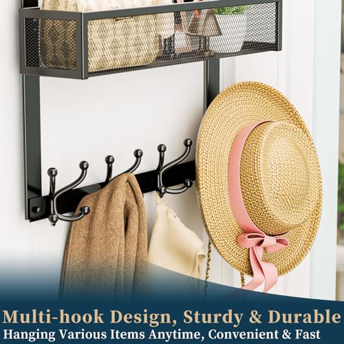 Consumest Over The Door Hooks Organizer - Over Door Hanger with 16 Hooks & 2 Baskets for Hanging Coat, Clothing, Towel, Back Storage for Bathroom, Closet, College Dorm, Black - color: Black-16 Hook 2 Basket, size: 2 Tier