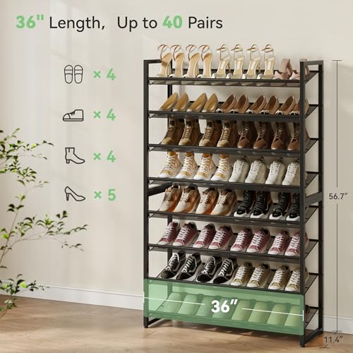 Nunsino Shoe Rack,8 Tier Metal Shoe Organizer,Max Holds 40 Pairs,Heavy Duty Shoes Shelf for Garage, Entryway, Closet,Black - color: Black, size: 8 Tier