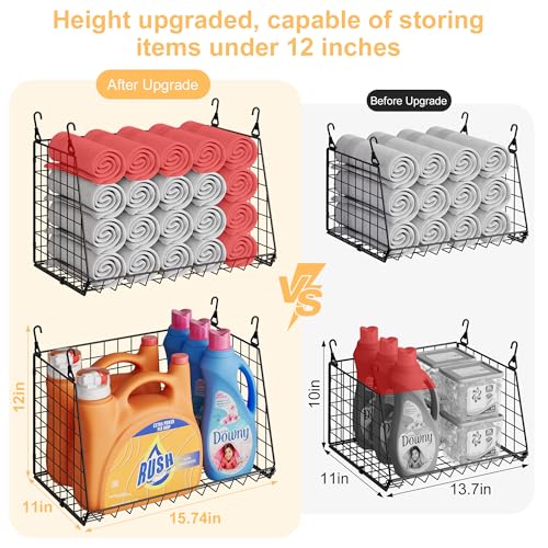 Sonyabecca 3-Pack Hanging Laundry Baskets, Foldable Metal Wire Shelves with 360° Rotating Hooks, Space-Saving Over Washer/Dryer or Closet Storage for Laundry Room & Closet Organization, Black - size: 3-Pack 15.74*11*35.43inch