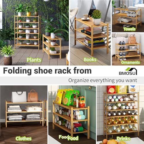 BMOSU 3-Tier Bamboo Shoe Rack Premium Stackable Shoe Shelf Storage Organizer for Hallway Closet Living Room Entryway Organizer(Natural) - color: Natural, size: 3-Tier（27*11*18.3inches）