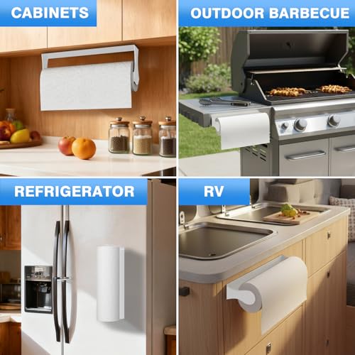 Paper Towel Holder Under Cabinet, White, Adhesive & Wall Mount, Under Counter Paper Towel Rack for Kitchen and Bathroom, Home and Kitchen Decor - color: White