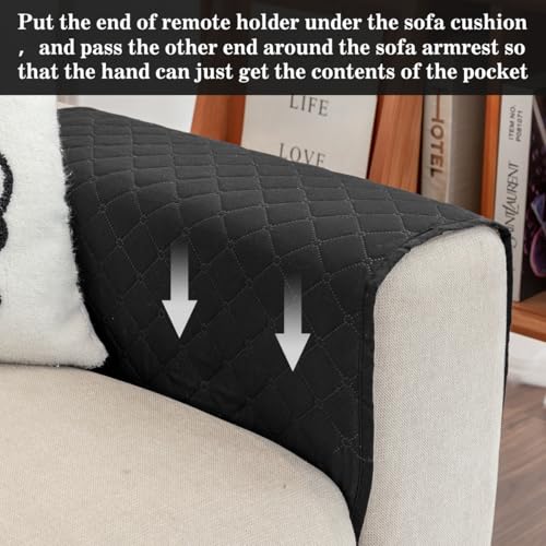 Bedside Caddy for Couch Remote Control Holder Recliner Armrest Organizer Non Slip Sofa Armchair Caddy with 6 Pocket Storage for Magazine, Tablet, Phone, iPad, Black