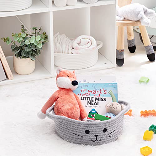 Small Woven Rope Storage Basket, Cute Cat Toy Basket for Living Room, Baby Baskets for Nursery, Gift Baskets Empty for Baby Shower, Grey, 9.8 x 4 inches - color: Gray, size: 9.8"W x 4"H