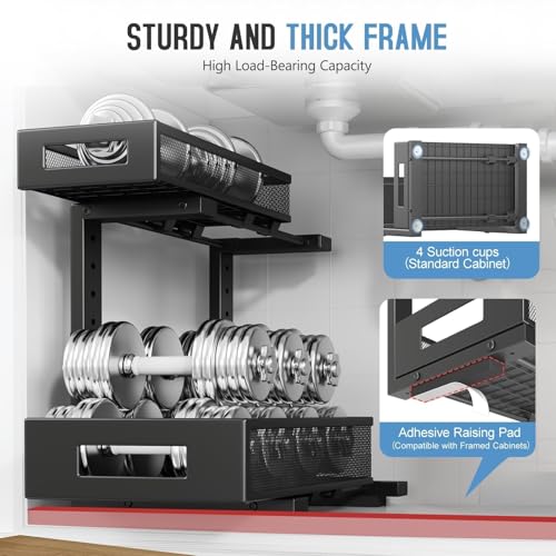 2-Pack Under Sink Storage Organizer, Large 2-Tier Elegant Mesh Pull Out Shelf for Kitchen and Bathroom Cabinet Organization, L-Shaped and Adjustable Height Design,Patent Pending-Black - color: Black, size: 2 Pack-15.74"Dx11.4"-16.14"H