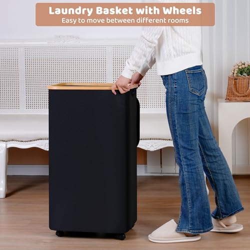 iEGrow 110L Laundry Basket with Wheels,Clothes Hamper for Laundry,Laundry Hamper with Lid and Inner Bag, for Laundry Room, Bedroom, Dormitory Storage,Black - color: Black, size: 110L