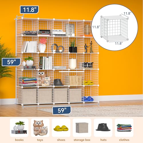 TUMUCUTE Cube Storage Organizer, Metal 25-Cube Shelves Bookshelf, Portable Closet Clothes Organizer for Bedroom, Home, Office, White - color: White Plus Iron, size: 25 Cubes