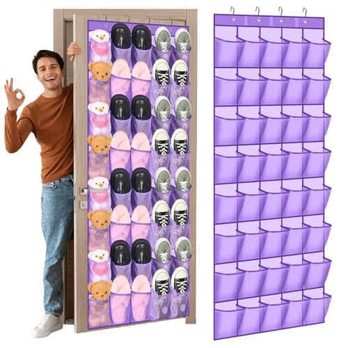 Windyun 40 Large over the Door Hanging Shoe Organizer Purple Mesh Pockets Shoe Rack for Closet Behind Door Hanger Storage Holder Nonslip for Cruise Essentials, Dorm Room Storage, Utility Room - color: Purple