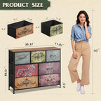 WLIVE 7 Drawer Dresser TV Stand, Entertainment Center, Media Console Table with Metal Frame and Wood Top for TV up to 45 inch, Chest of Drawers for Bedroom, Living Room, Pattern - color: Pattern