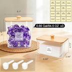 4 Pack Laundry Pods Container and Dryer Sheet Holder with Bamboo Lids, Laundry Room Organization Set with Labels and Scoops for Detergent Powder, Scent Booster Beads, 2600 +2000ml/0.53+0.7gal