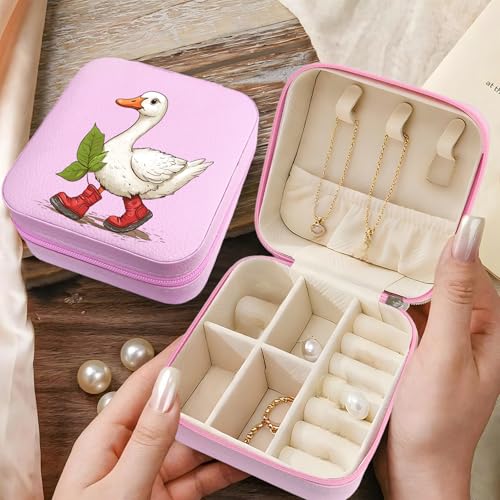 Duck Pattern Portable Print Jewelry Box, 1pcs Pink Compact Jewelry Box Travel Jewelry Case Travel Case Organizer Bag Storage Box Jewelry Holder For Necklace Earrings Rings Bracelet Y10 - color: Duck 1