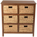 eHemco 3 Tier X-Side End Storage Cabinet with 6 Wicker Baskets, Walnut - color: Walnut, size: 15.5"D x 29.3"W x 30"H (6 Drawers)
