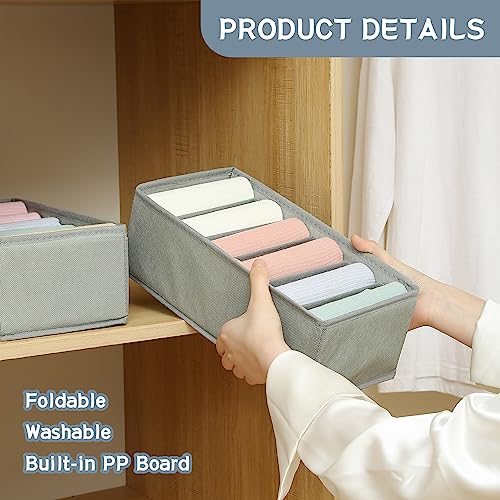 Qozary 3 Pack Sock Underwear Drawer Organizer Dividers, Non-Woven Fabric Collapsible Cabinet Closet Storage Boxes for Clothes, Socks, Lingerie, Underwear, Tie, Belt, Baby, Bedroom - color: Light Grey, size: 6 Cells