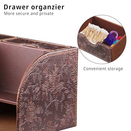 YAPISHI Square Tissue Box Cover with Storage Drawer, PU Leather Facial Tissues Cube Boxes Holder Modern Makeup Remote Control Holder, Nightstand Organizer Caddy for Bathroom Vanity, Office, Home Decor - color: Archaize