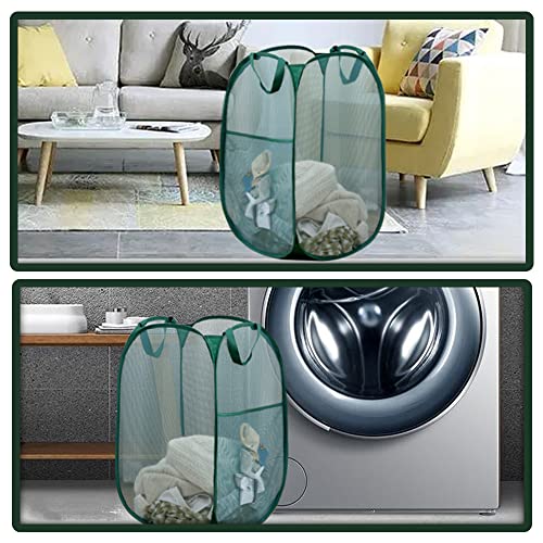 Pop Up Laundry Hamper, Reinforced Mesh Laundry Basket, Folding Clothes Storage Bin for Home, Dorm, Apartments, Travel (Green, Vertical) - color: Green