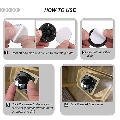 PlusRoc 16 Pack 1 Inch Self Adhesive Caster Wheels for Furniture Mop Bucket, Load Capacity 28 LBS Per Wheel, Low Profile Swivel Wheels for Small Appliance Storage Bins - style: Steel Ball