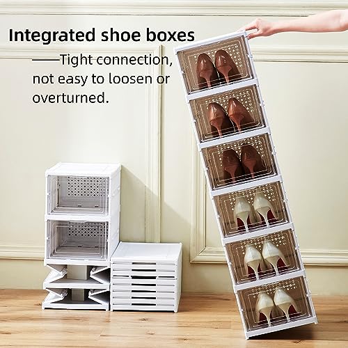 ZLLZUU Shoe Storage Box, No-Assembly 6 Tiers Foldable Shoe Organizer with Clear Door, Space-saving Shoe Rack，Sturdy Clear Plastic Stackable Sneaker Container - color: 6Tiers