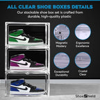 Ultra All Clear Shoe Boxes Plastic Stackable Professional Grade Shoe Display Case with Magnetic Side Drop Door Open Easy Assembly Modern Shoe Sneaker Display Case Fits US Size 14