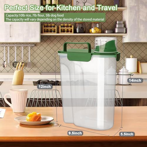 Komzon Rice Container, Airtight Rice Storage Container 10lb, Cereal Containers Storage, BPA Free Food Dispenser with Pouring Spout Handle for Flour Pasta Grain, Pet Dog Cat Bird Food Storage Container - color: 10lb Green
