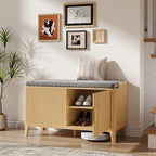 39.4" Fluted Shoe Cabinet Storage with Bench, 2-Tier Entryway Bench with Adjustable Shelves and Detachable Cushioned Seat, Shoe Organizer Bench Cabinet for Entryway, Living Room, Hallway Natural - color: Natural