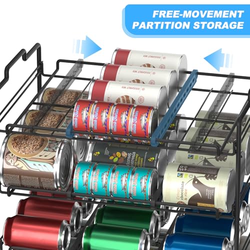 4 Tiers Stackable Can Rack Organizer, Wear-resistant Upgrade Beverage Food Can Dispenser Holder Holds up to 48 Cans for Kitchen Cabinet and Pantry (Black) - color: Black