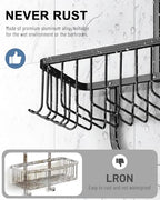 Shower Caddy Hanging - Never Rust Shower Hanging Organizer - Aluminum Over the ShowerHead Caddy with Soap Basket and 6 Hooks for Razor/Sponge (Black) - color: Black