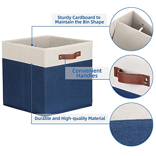 Temary Fabric Storage Bins for Cube Organizer 4 Pack Cube Storage Bins 13 Storage Cubes for Shelves Storage Baskets for Organizing Books, Clothes, Towels (White & Blue, 13x13x13 Inch) - color: White&Blue, size: 13×13×13