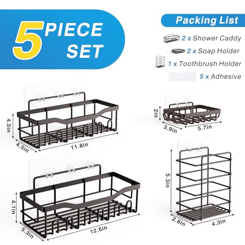 EUDELE 5-Pack Rustproof Stainless Steel Shower Caddy Set– No Drill Adhesive Bathroom Organizer, Space-Saving Shower Shelves for Apartment Essentials, Bathroom/Kitchen Storage Home Decor-L Size - color: Dark Brown-5pcs