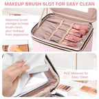HXLGMD Large Makeup Bag with Mirror Double Layer Travel Make Up Organizer Case, Large Capacity Coemetic with Brush Slot Divider, Travel Toiletry Bag for Women (Pink) - color: Pink