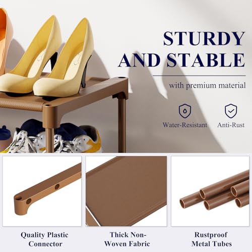 Kitsure Shoe Rack - Non-Woven Shoe Rack Shelf, Shoe Organizer for Closet, Entryway, Garage & Corridor, Stackable Shoe Shelves, 27.5" Wide - 3 Tier, Brown - color: Brown, size: 27.5" Wide - 3 Tier