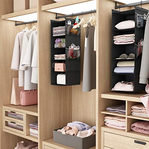 MAX Houser 5-Shelf Hanging Closet Organizer,Space Saver, Cloth Hanging Shelves with 4 Side Pockets,Foldable, Black - color: Black
