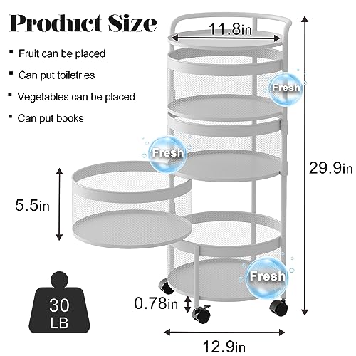 Garden 4 you Rotating Kitchen Storage Shelf Rack, 360° Rotating Fruit and Vegetable Storage Baskets,Multi-Layer Storage Shelf for Kitchen,Living,Room and Bathroom (White,4-Tier)