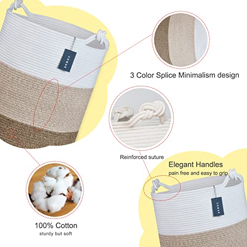 COMSE Extra Large Blanket Basket, Tall Woven Storage Basket, Nursery Hamper, 15.7”x 21.7”, Cotton Rope Laundry Hamper for Toys Clothes Towels, White/Gradient Brown - color: White & Gradient Brown
