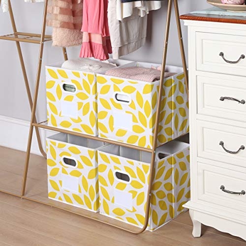 MAX Houser Fabric Storage Bins Cubes Baskets Containers with Dual Plastic Handles for Home Closet Bedroom Drawers Organizers, Flodable, Set of 6 (Yellow) - color: 22 yellow