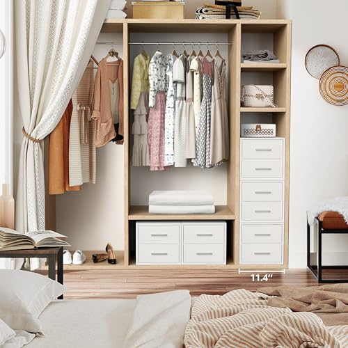 BOLUO Stackable Storage Drawers Closet Organizers and Storage Fabric White 2 Drawer Dresser for Bedroom Modern - color: White, size: Deep(15.4"D x 11.4"W x 12"H)