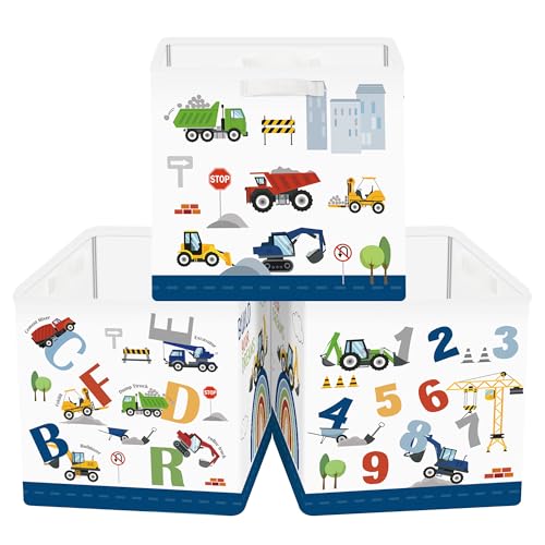 Clastyle Cars Storage Cube Organizer Set Handle Closet Clothes Cube with Metal Frame Foldable Parents Organizer Storage Basket for Book Toy,Number Letter,11.8x11.8x11.8 in - color: Number Letter, size: 11.8x11.8x11.8 in