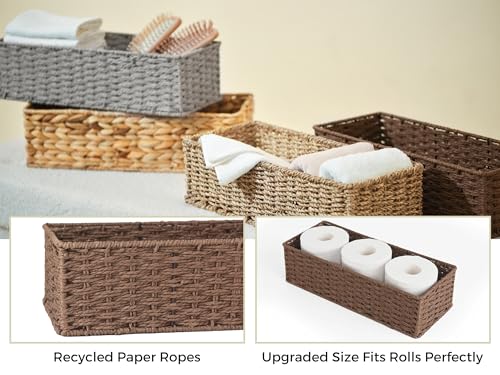 StorageWorks Round Paper Rope Toilet Tank Topper Basket, Wicker Basket for Bathroom, Brown, 2-Pack - color: Brown, size: 15 ¾"L x 6 ½"W x 4 ¼"H