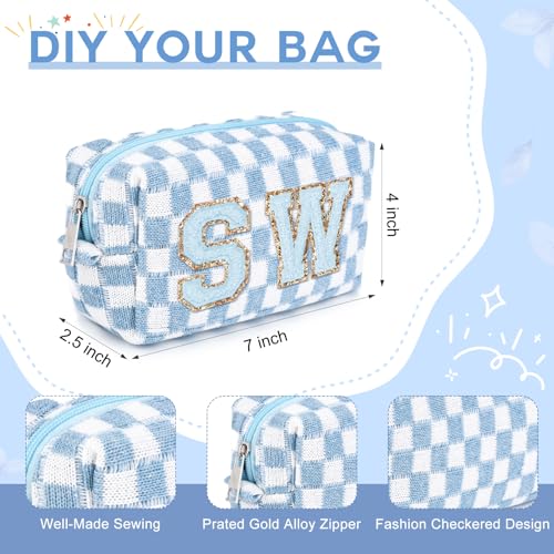 SOIDRAM 12PCS Checkered Makeup Bag Preppy Cosmetic Bag Bulk Blue Makeup Pouch Personalize Travel Toiletry Bag Organizer Cute DIY Makeup Brushes Storage Bag for Women - color: Light Blue, size: 12 Pack
