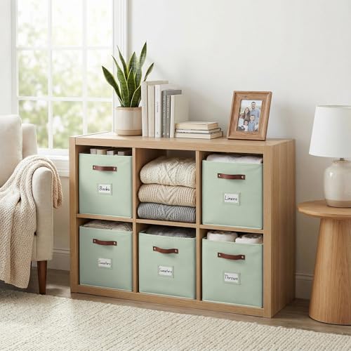 DECOMOMO Storage Bins, Cube Storage Bin with Labels, Fabric Storage Cubes for Shelves (10.5" x 11" / 2pcs, Sage Green) - color: Sage Green, size: Cube 11" / 2pcs