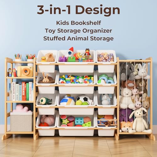 Toy Storage Organizer with Bookshelf and Stuffed Animal Storage - Kids Playroom Organization with Shelves and 12 Toy Bins - Toddler Living Room Toy Box for Lego - Nursery Bedroom Decor Essentials - color: White, size: 55.2"W,3 Shelves,12 Bins