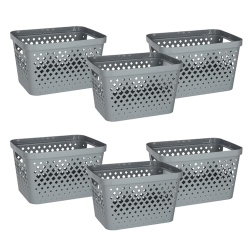 Glad Plastic Storage Basket Set, Value Pack of 6 | Open Storage Bins for Shelves, Bathroom, Pantry, Closet | Nesting Organizer Boxes with Handles, 4 Gallon, Grey - color: Grey, size: 4 Gallon