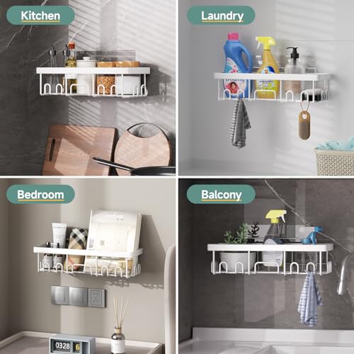 Veken Adhesive Shower Caddy 5-Pack,Heavy Weight Bearing,Large Wall Mounted Shower Shelves Rack,Organizer Storage Accessories with Soap Dish&Toothbrush Holder,Ideal for Bathroom,Home&Kitchen,White - color: D. White