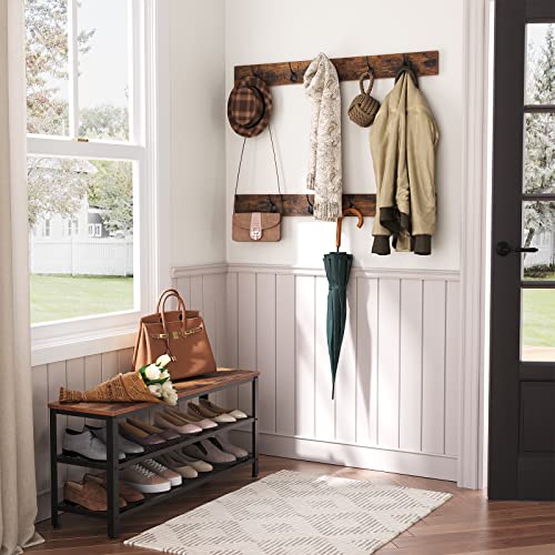 HOOBRO Hall Tree Entryway Storage Bench, Coat Rack Shoe Bench, Shoe Rack Organizer with Coat Hooks, 3-in-1 Design, Wooden Furniture with Metal Frame, Rustic Brown and Black BF171MT01 - color: Rustic Brown, Black, size: 39.4"L x 11.8"W x 17.5"H