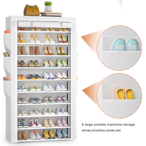 OYREL Shoe Rack 10Tier Large Capacity 50-56Pairs Beautiful Tall Shoe Shelf Free Standing Storage Cabinet Entryway Closet - size: 10Tier White