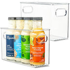 Plastic Food Storage 2 Pack Clear Container Bin with Handles for Organizing Kitchen, Pantry, Refrigerator, Freezer, Pantry, Cabinet, Closet, Bathroom. 10”x4”x6” - size: 10x4x6