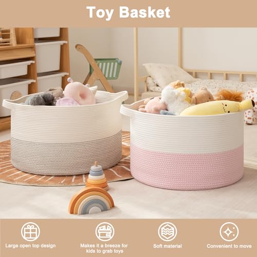 OIAHOMY 90L XXXLarge Blanket Basket for Living Room, 21.7" x 13.8" Woven Cotton Rope Laundry Basket for Organizing Pillows, Decorative Stuffed Animal Toy Storage Bin for Nursery, Black and White - color: Black and White, size: 21.7"D x 13.8"H