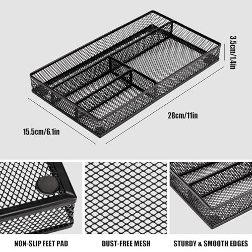 shenee Desk Drawer Organizer Tray,Drawer Organizer for Office and Home,Desk Organizer with Drawers,4 Compartments,Non-Slip Desk Organizers and Accessories for Stationery Makeup School (Black) - size: 11"L x 6.1"W x 1.4"H