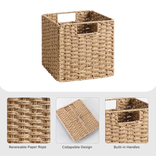 StorageWorks 9 inch Wicker Storage Cubes, Handwoven Wicker Baskets for Storage, Square Cube Organizer Bins, Foldable Paper Rope Basket for Organizing, Natural, 2 Pack - color: Natural, size: 9"L x 9"W x 9"H