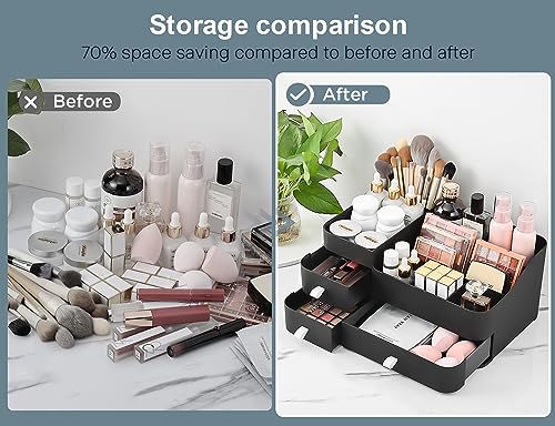 Cologne Perfume Organizer With Drawers,Large Perfumes Vanity Countertop Storage,Perfume Stand for Cologne, Deodorant, Beard, Shaving Lotion,Skincare,Dresser Organizer Room Decor for Men,Gifts for Men - color: Black-Large